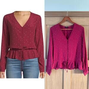 Rails Beaux Button-front Peplum Top In Rouge Offset Dot Women’s size Small